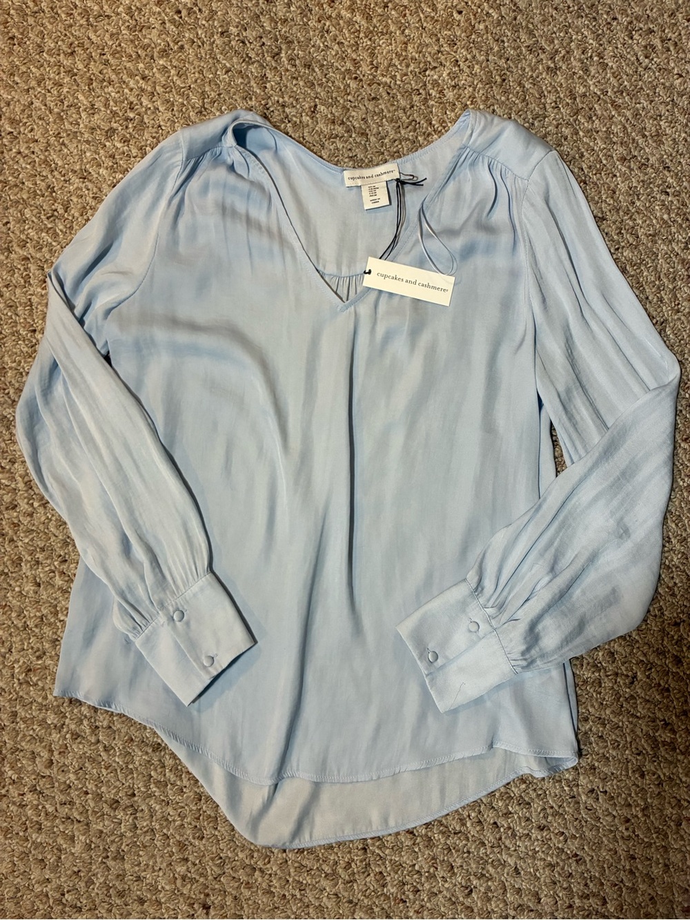 New!! cupcakes & cashmere light blue V-neck long sleeve blouse